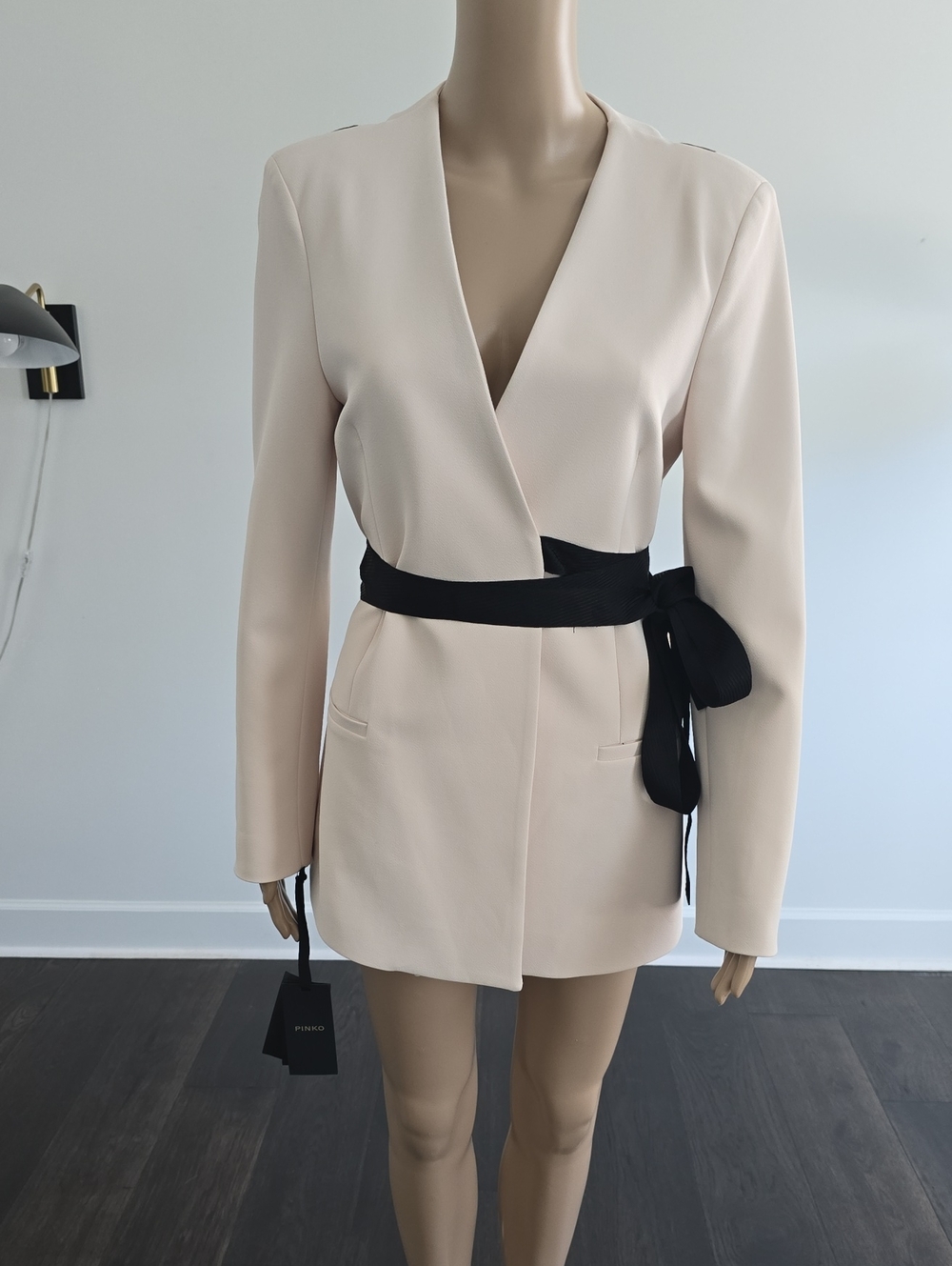 Pinko Cream Wrap Blazer with Black Tie Belt